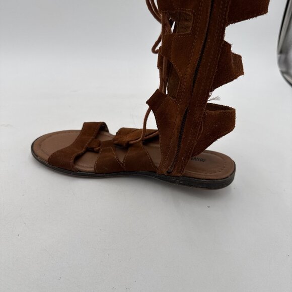 Minnetonka Brown Suede Gladiator Sandals 6 Womens Lace up Fringe Boho Festival - Picture 5 of 9